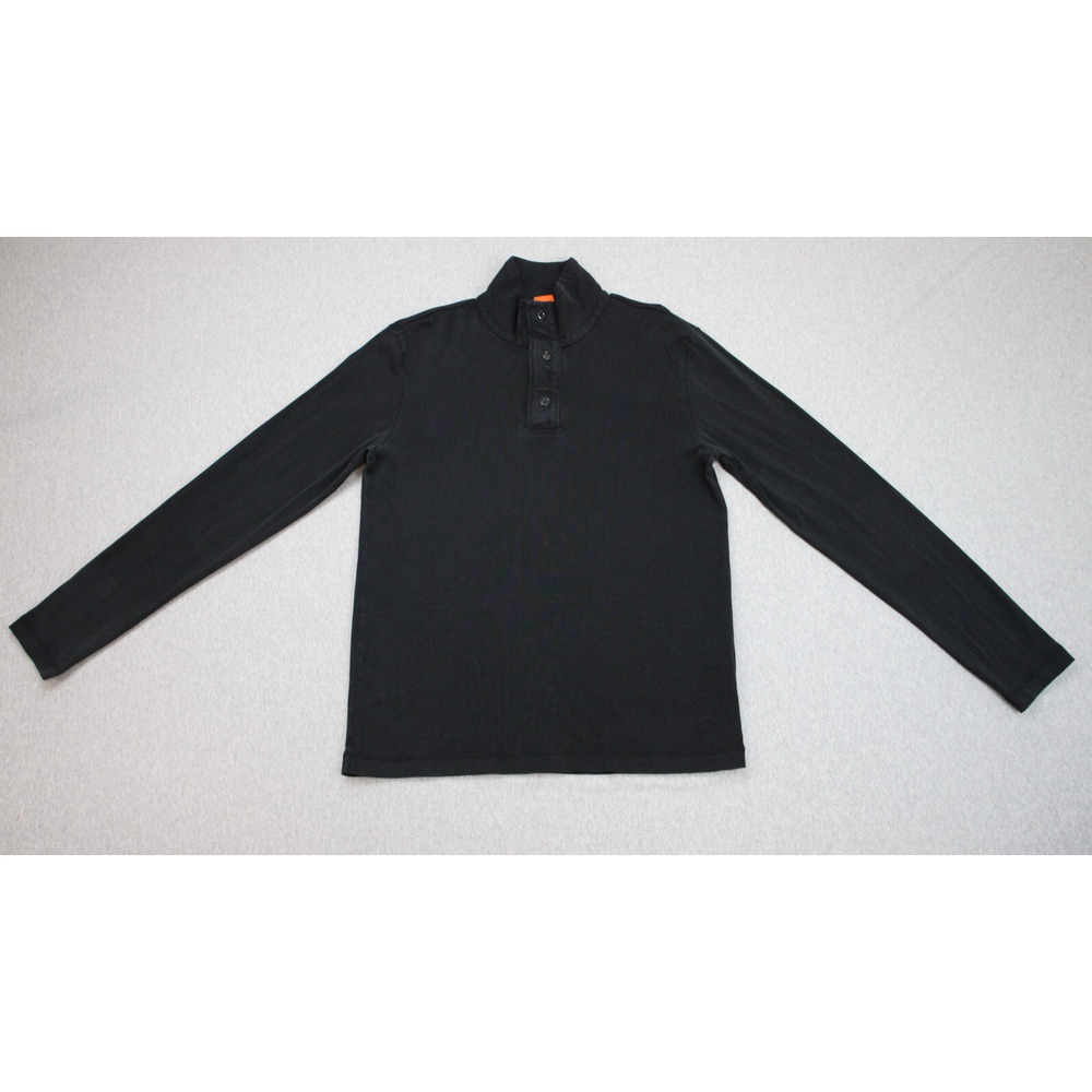 Hugo Boss Sweatshirt Mens Medium Black Cotton 1/4 Zip Mock Neck Long Sleeve